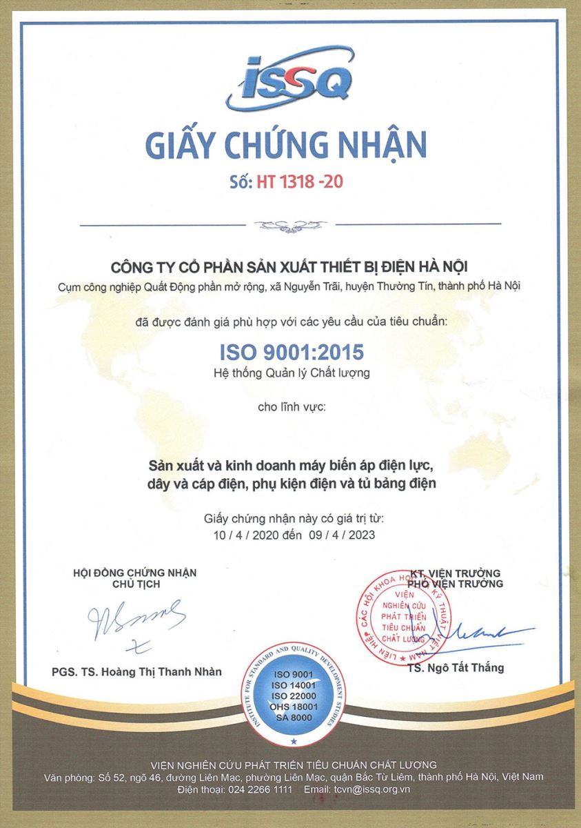 Máy biến áp LE vận hành hệ thống theo tiêu chuẩn quản lý chất lượng iso 9001:2015
