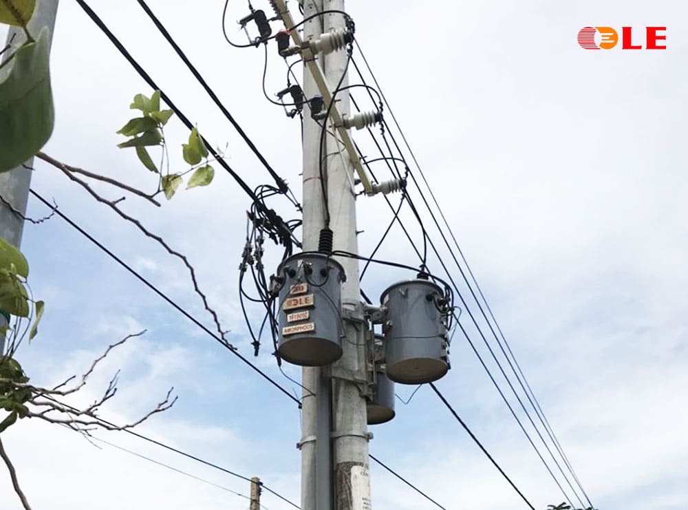 LE single-phase transformer installed on a utility pole