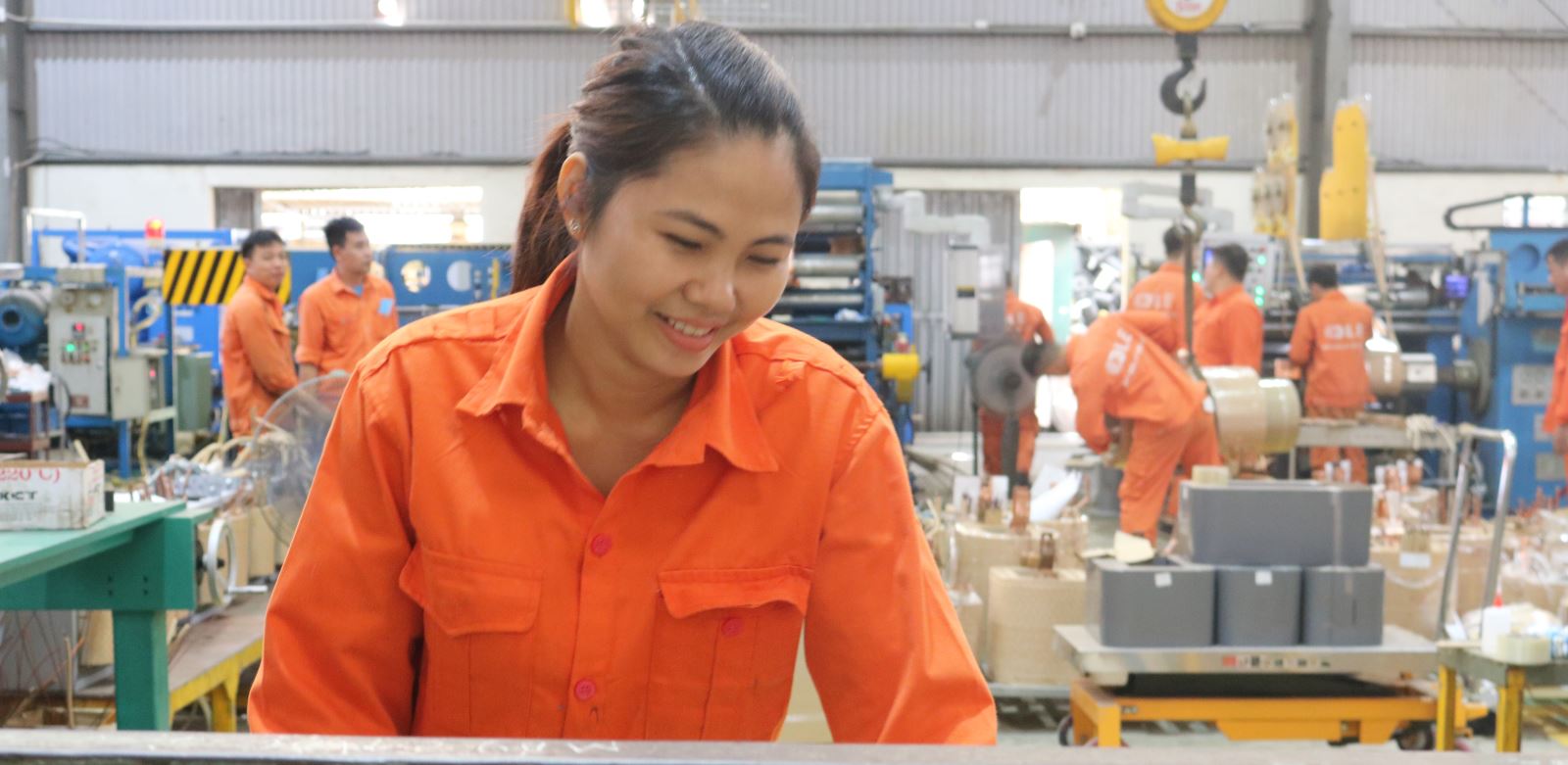 Hình ảnh nữ công nhân MBA LE đang chăm chỉ làm việc